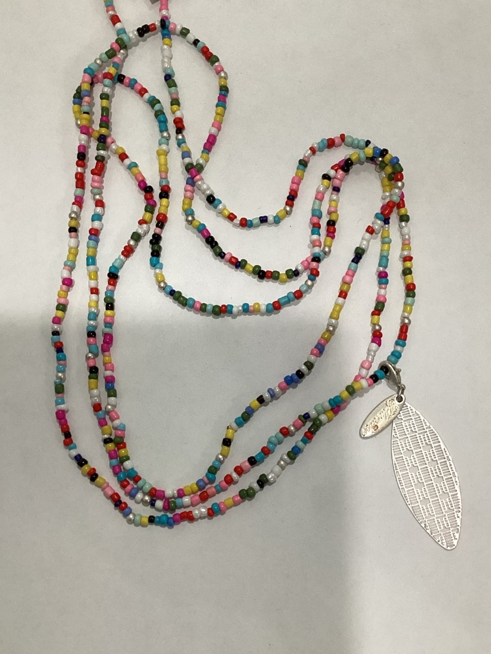 Plunder‎ Multi-Color Beaded Layered Necklace with Silver Leaf Charm